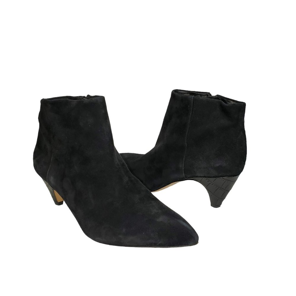 Sam Edelman Lucy Booties Suede Leather Moc-Croc Cone Heel Point-Toe